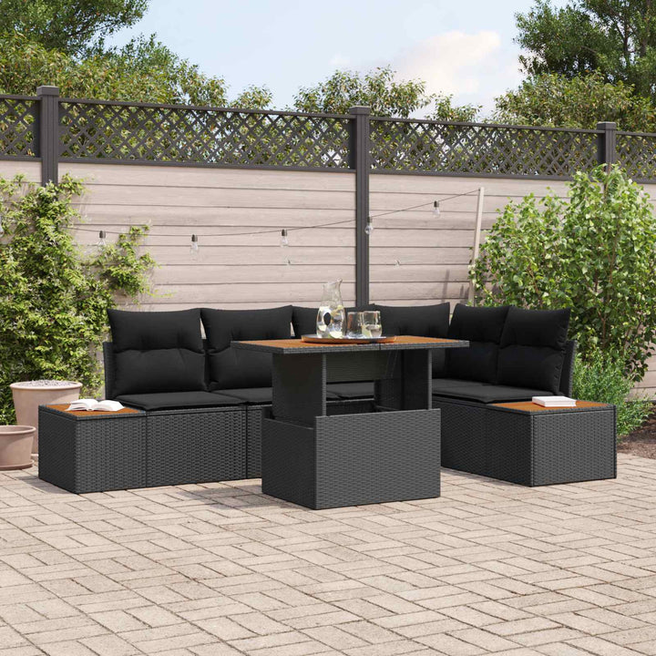 Havesofa Sæt med opbevaring 6 pcs Sort Poly rattan