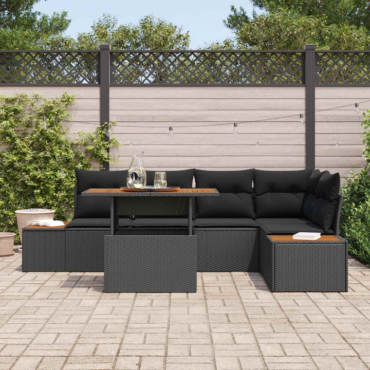 Havesofa Sæt med opbevaring 6 pcs Sort Poly rattan