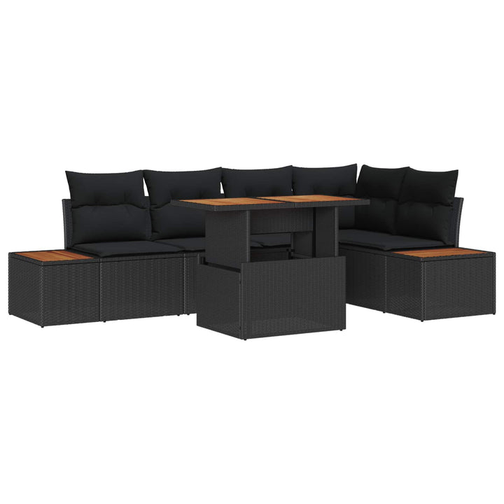 Havesofa Sæt med opbevaring 6 pcs Sort Poly rattan