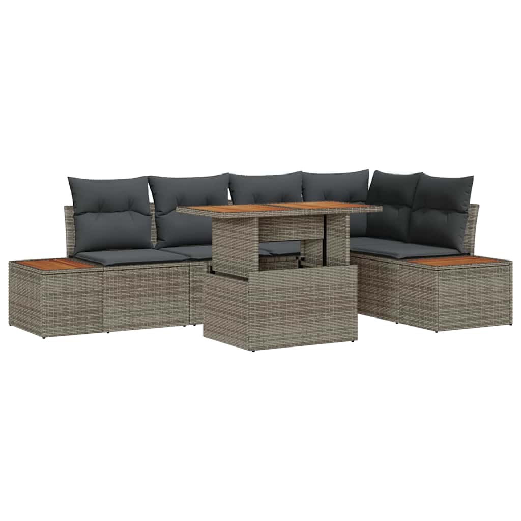 Havesofa Sæt med opbevaring 6 pcs Grå Poly rattan