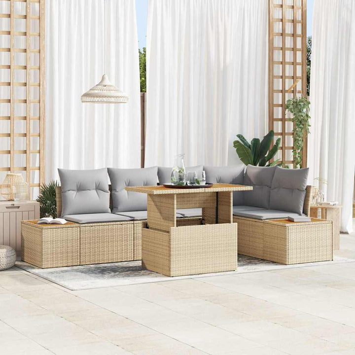 Havesofa Sæt med opbevaring 6 pcs Beige Poly rattan