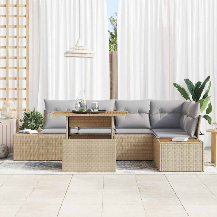 Havesofa Sæt med opbevaring 6 pcs Beige Poly rattan