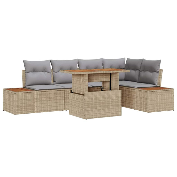 Havesofa Sæt med opbevaring 6 pcs Beige Poly rattan