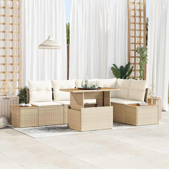 Havesofa Sæt med opbevaring 6 pcs Beige Poly rattan