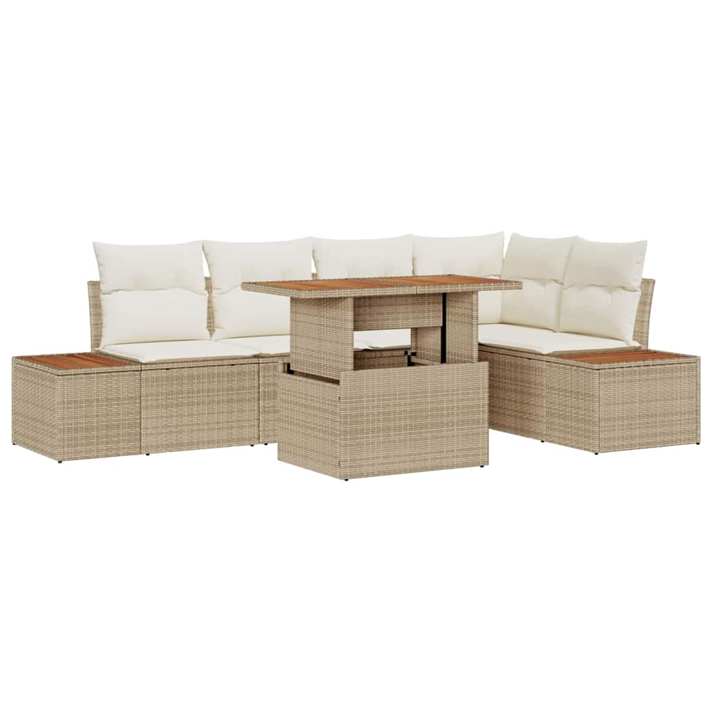 Havesofa Sæt med opbevaring 6 pcs Beige Poly rattan