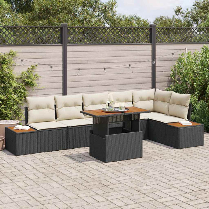 Havesofa Sæt med opbevaring 7 pcs Sort Poly rattan