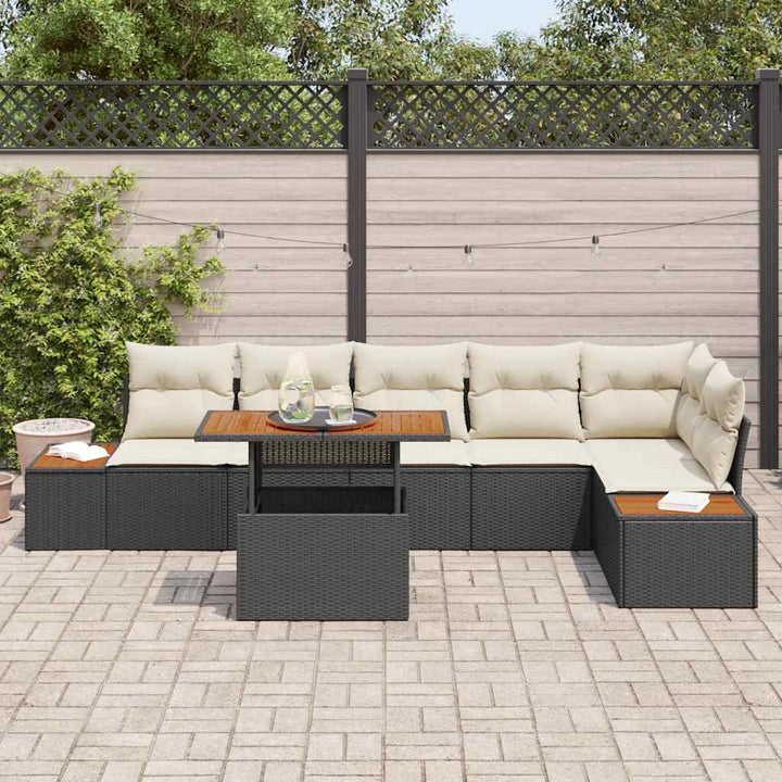 Havesofa Sæt med opbevaring 7 pcs Sort Poly rattan