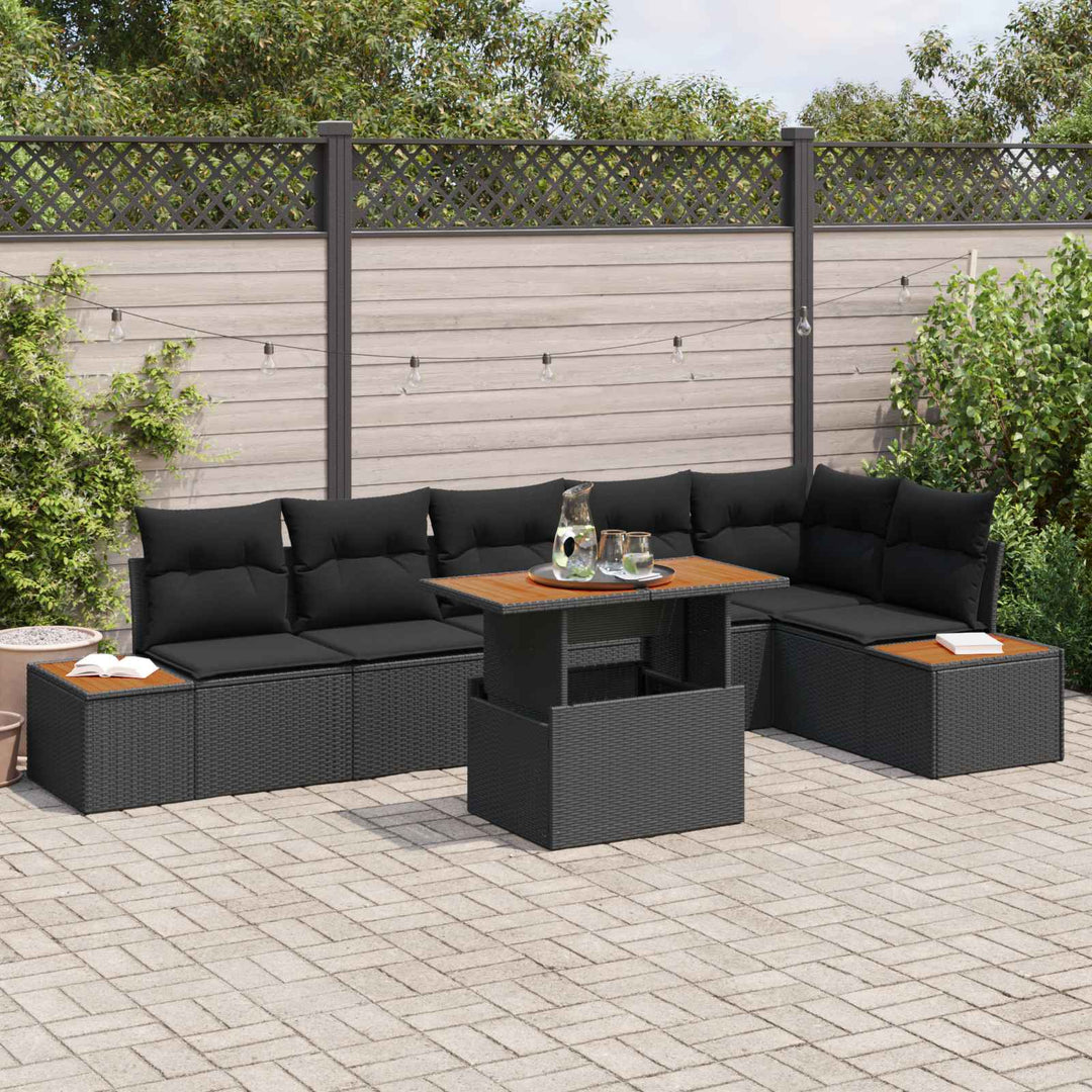 Havesofa Sæt med opbevaring 7 pcs Sort Poly rattan