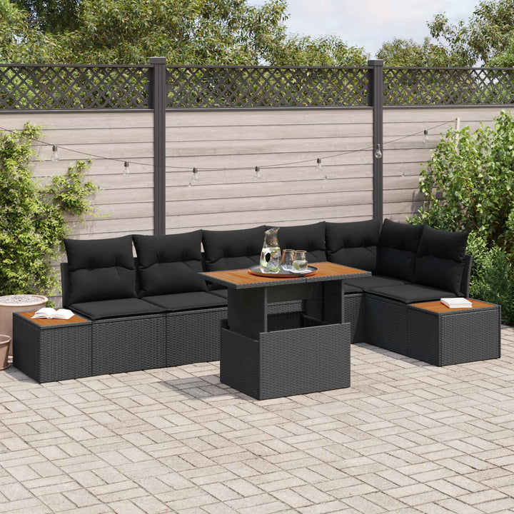 Havesofa Sæt med opbevaring 7 pcs Sort Poly rattan