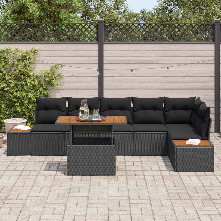 Havesofa Sæt med opbevaring 7 pcs Sort Poly rattan