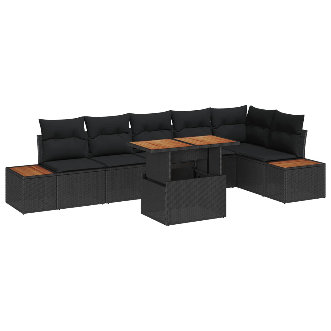 Havesofa Sæt med opbevaring 7 pcs Sort Poly rattan