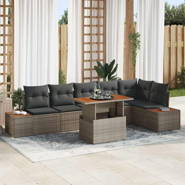 Havesofa Sæt med opbevaring 7 pcs Grå Poly rattan