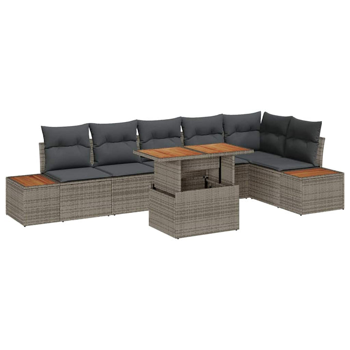 Havesofa Sæt med opbevaring 7 pcs Grå Poly rattan