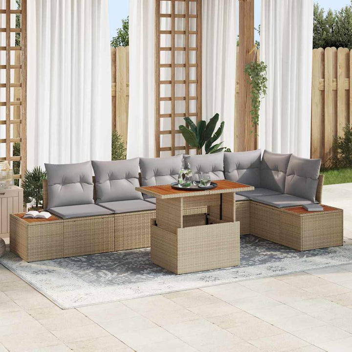Havesofa Sæt med opbevaring 7 pcs Beige Poly rattan