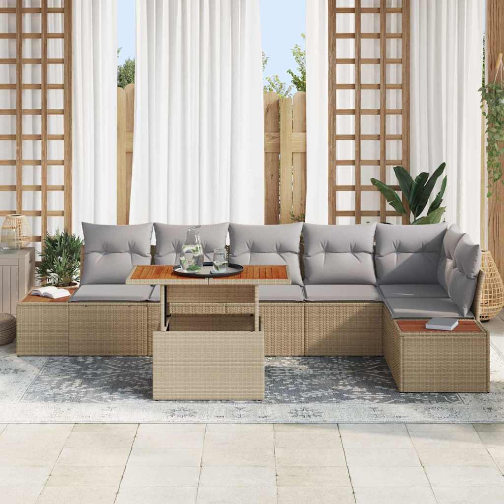 Havesofa Sæt med opbevaring 7 pcs Beige Poly rattan