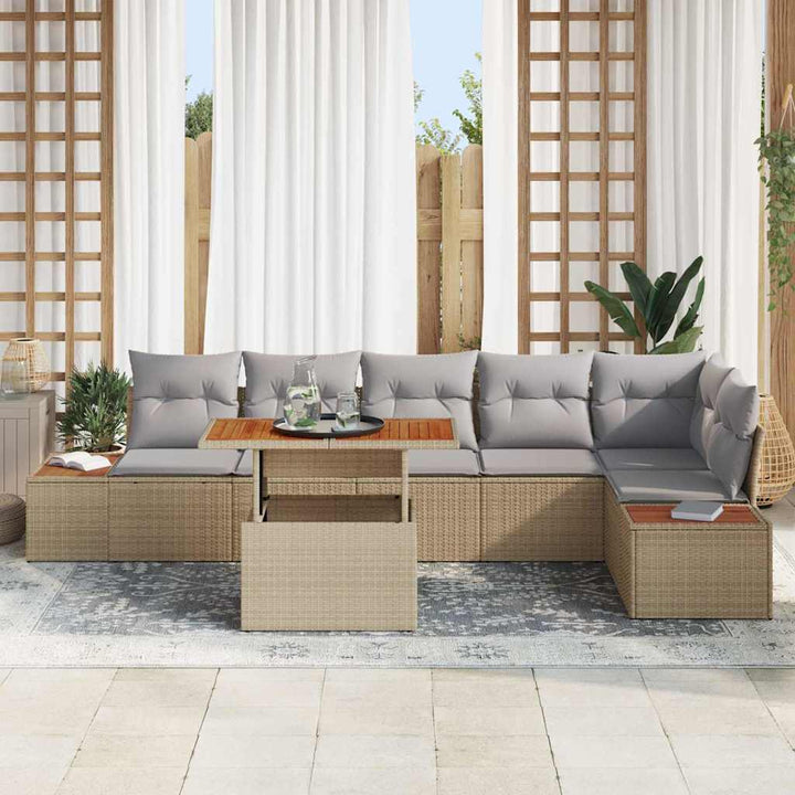 Havesofa Sæt med opbevaring 7 pcs Beige Poly rattan