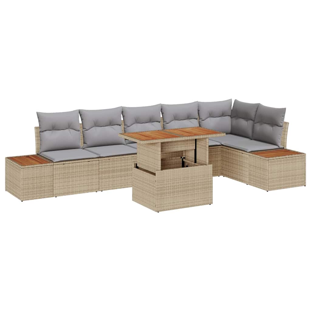 Havesofa Sæt med opbevaring 7 pcs Beige Poly rattan