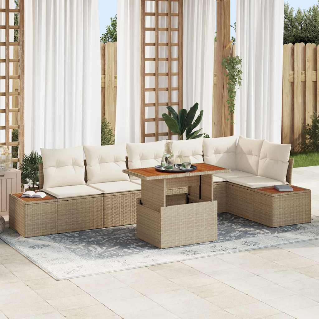 Havesofa Sæt 7 stk. Beige Poly rattan