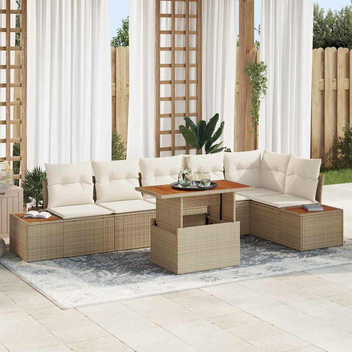 Havesofa Sæt 7 stk. Beige Poly rattan