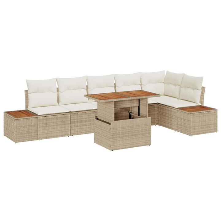 Havesofa Sæt 7 stk. Beige Poly rattan