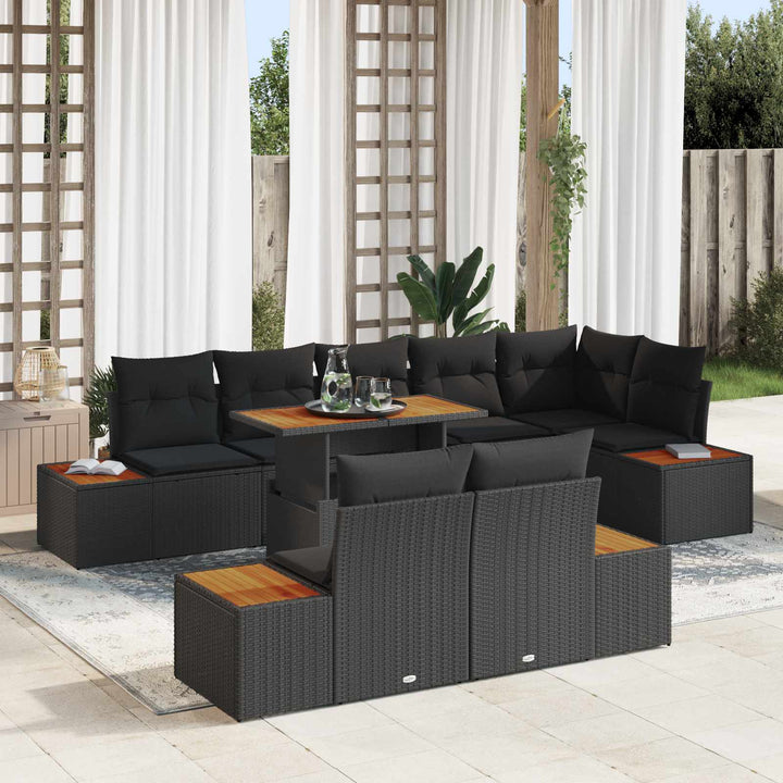 Havesofa Sæt med opbevaring 9 pcs Sort Poly rattan