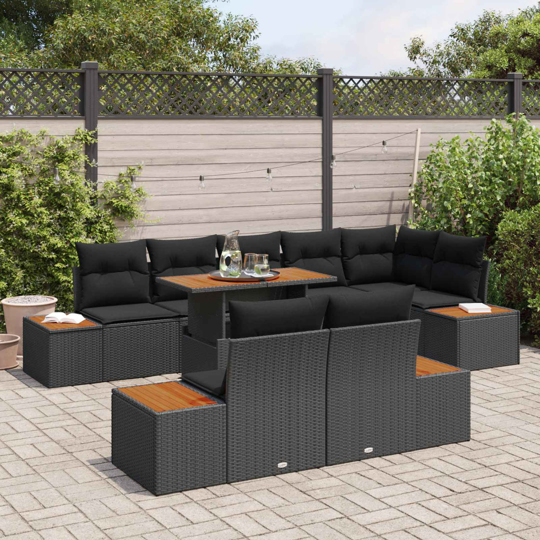 Havesofa Sæt med opbevaring 9 pcs Sort Poly rattan