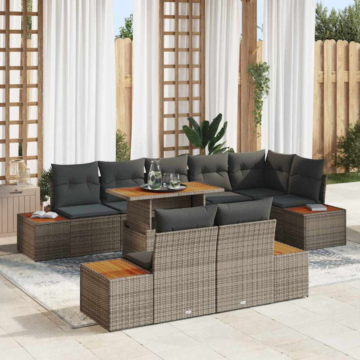 Havesofa Sæt med opbevaring 9 pcs Grå Poly rattan