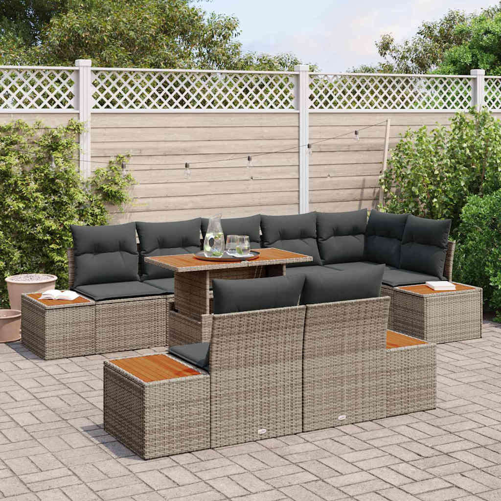 Havesofa Sæt med opbevaring 9 pcs Grå Poly rattan