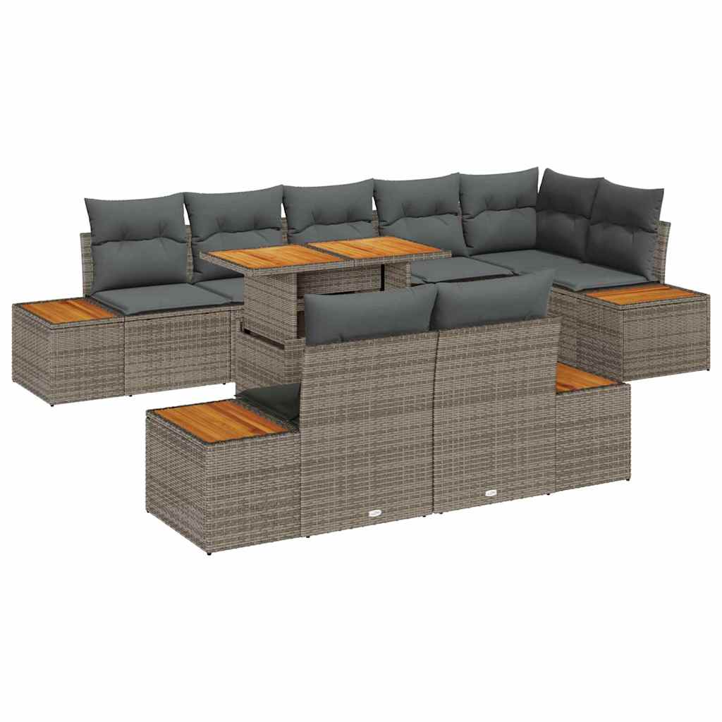 Havesofa Sæt med opbevaring 9 pcs Grå Poly rattan