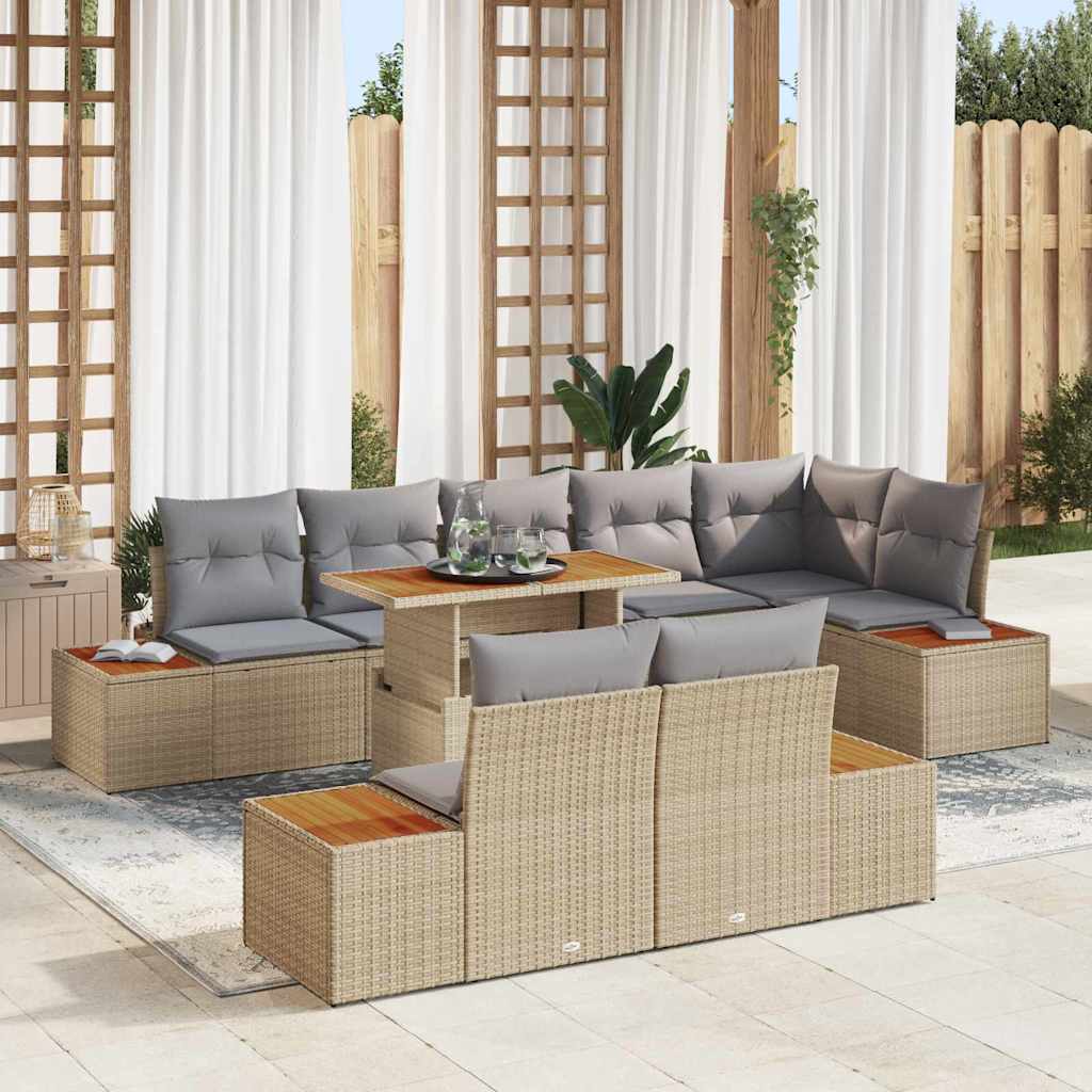 Havesofa Sæt med opbevaring 9 pcs Beige Poly rattan