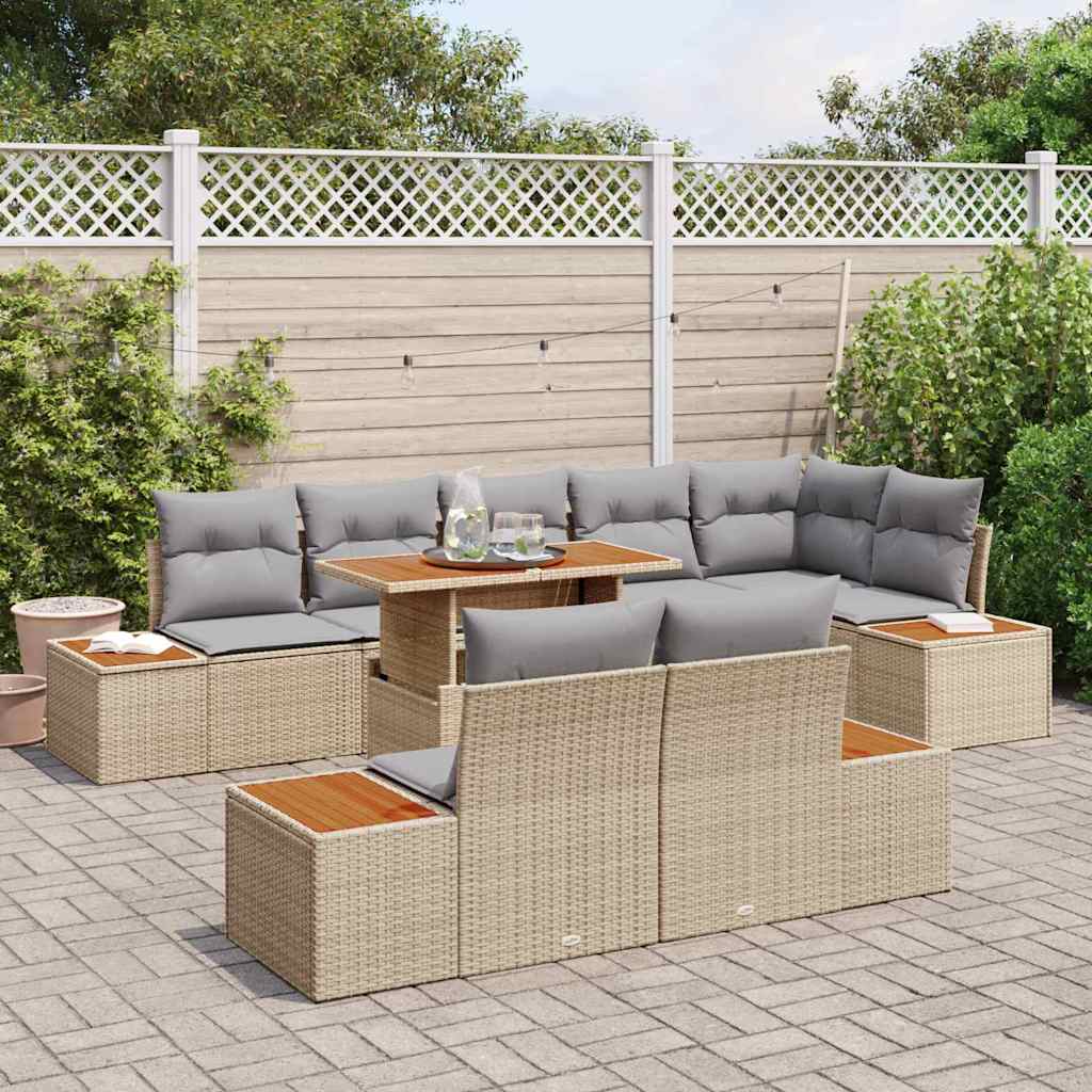 Havesofa Sæt med opbevaring 9 pcs Beige Poly rattan