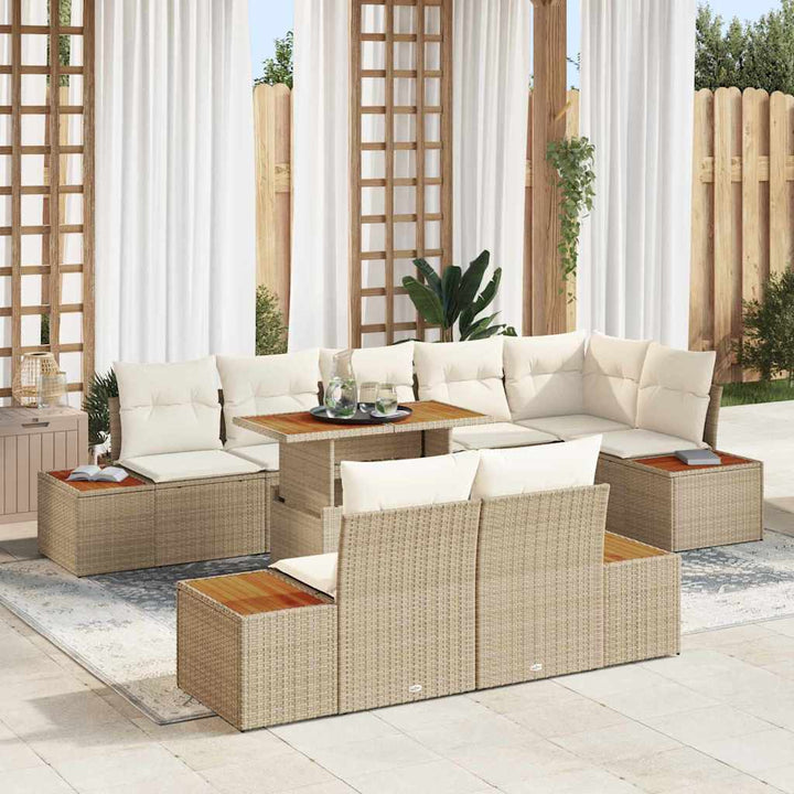 Havesofa Sæt med opbevaring 9 pcs Beige Poly rattan