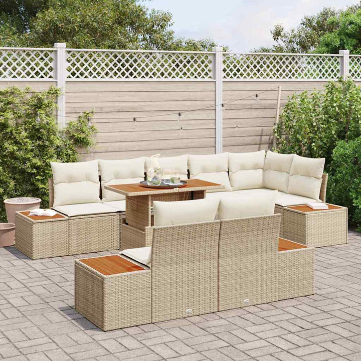 Havesofa Sæt med opbevaring 9 pcs Beige Poly rattan