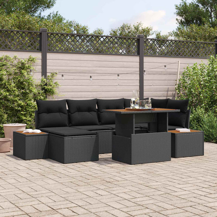 Havesofa Sæt med opbevaring 7 pcs Sort Poly rattan