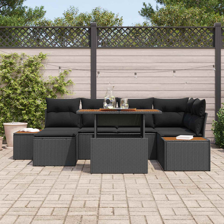 Havesofa Sæt med opbevaring 7 pcs Sort Poly rattan