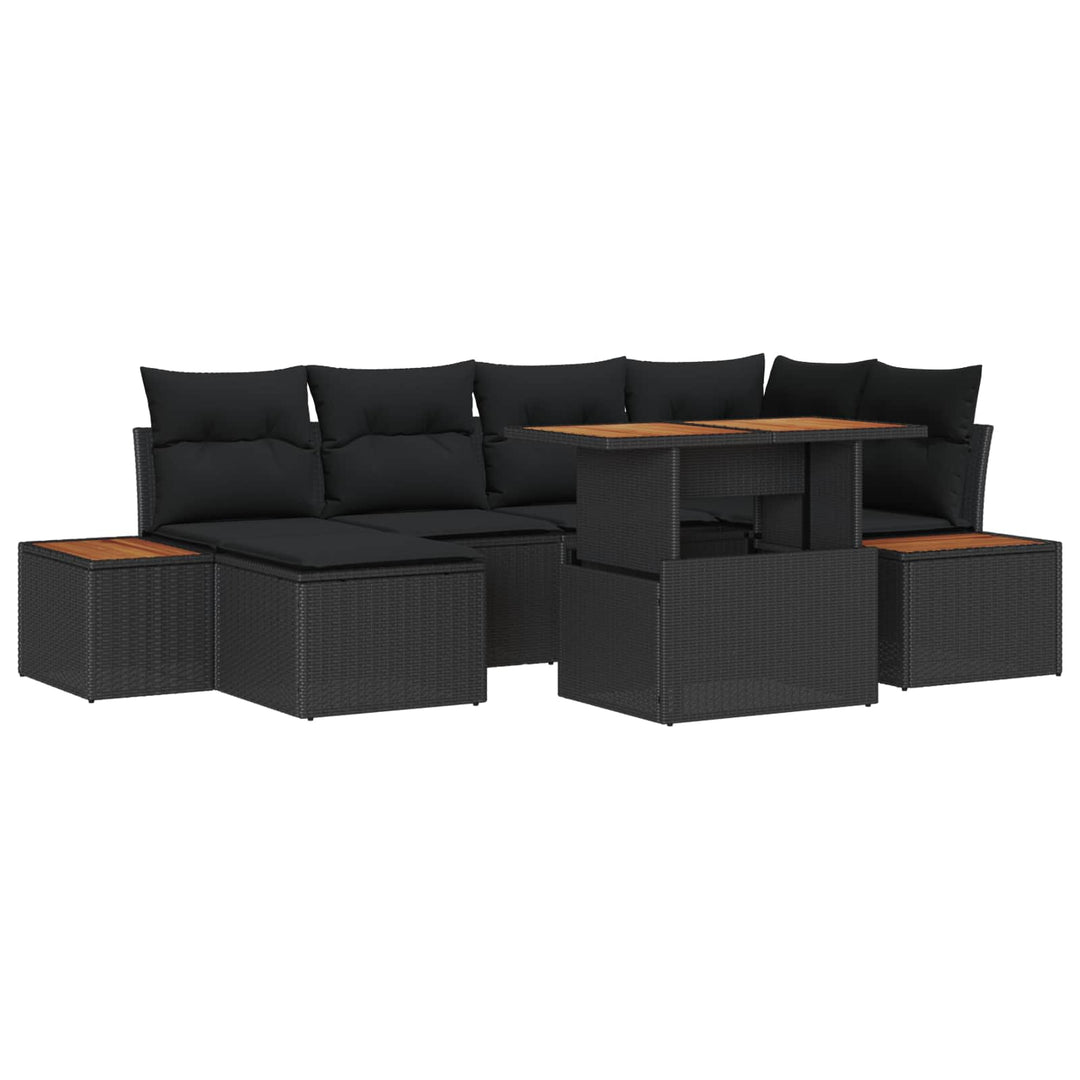 Havesofa Sæt med opbevaring 7 pcs Sort Poly rattan