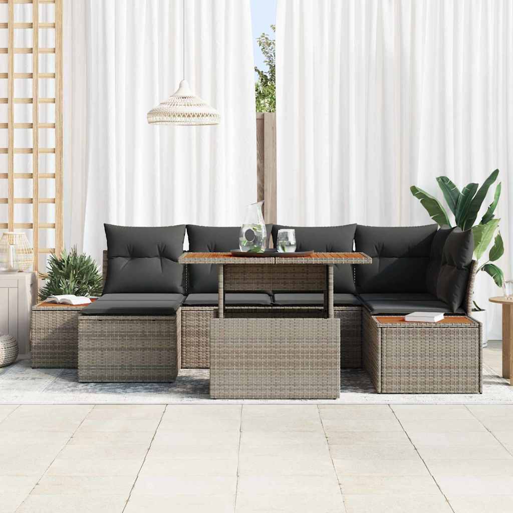 Havesofa Sæt med opbevaring 7 pcs Grå Poly rattan