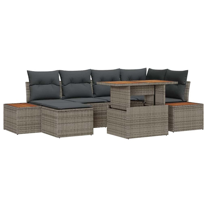Havesofa Sæt med opbevaring 7 pcs Grå Poly rattan