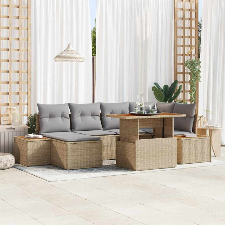 Havesofa Sæt med opbevaring 7 pcs Beige Poly rattan
