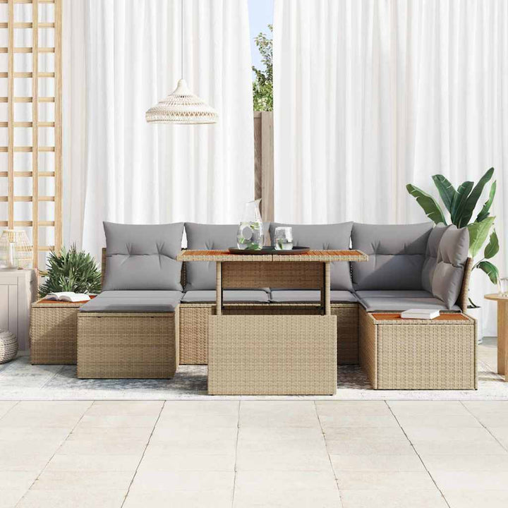 Havesofa Sæt med opbevaring 7 pcs Beige Poly rattan