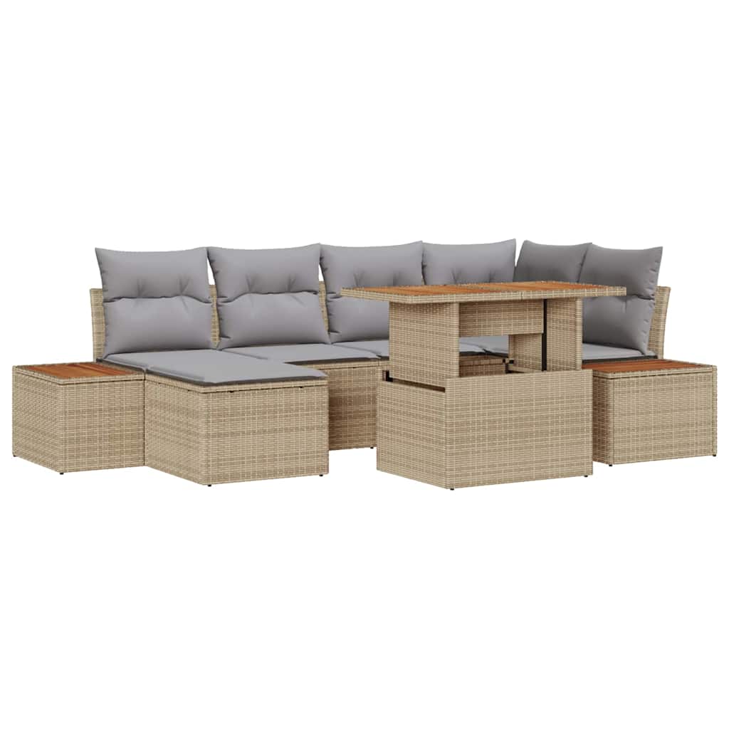 Havesofa Sæt med opbevaring 7 pcs Beige Poly rattan