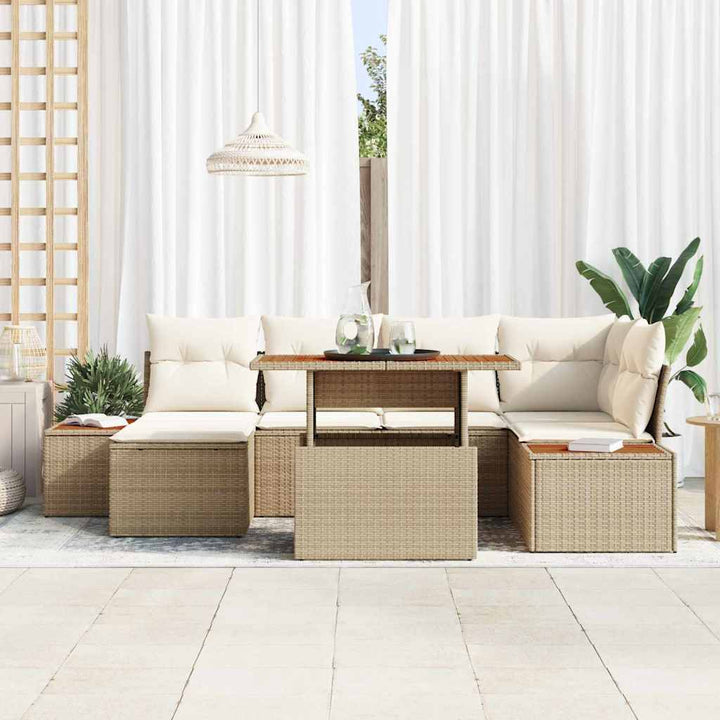 Havesofa Sæt med opbevaring 7 pcs Beige Poly rattan