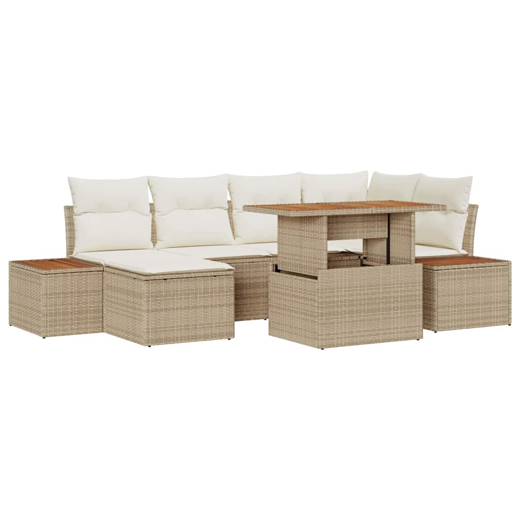 Havesofa Sæt med opbevaring 7 pcs Beige Poly rattan