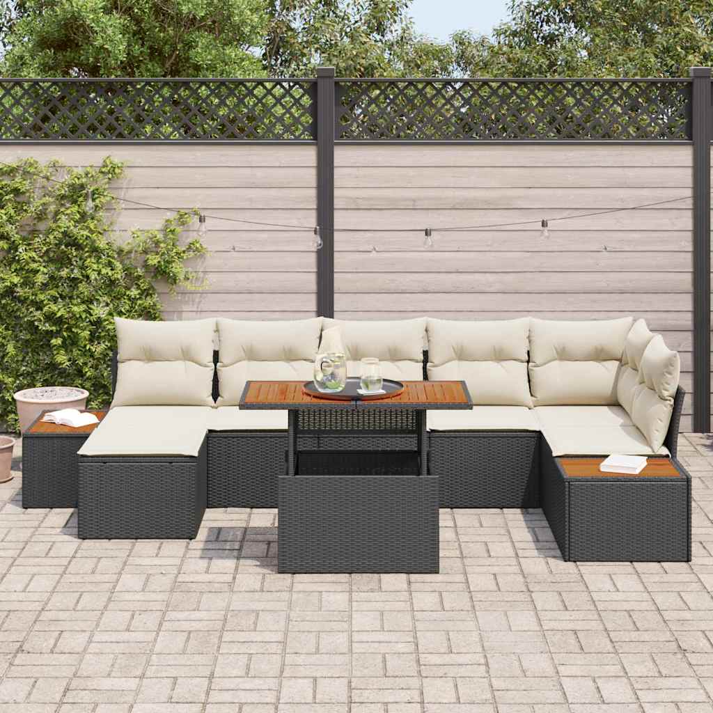 Havesofa Sæt med opbevaring 8 pcs Sort Poly rattan