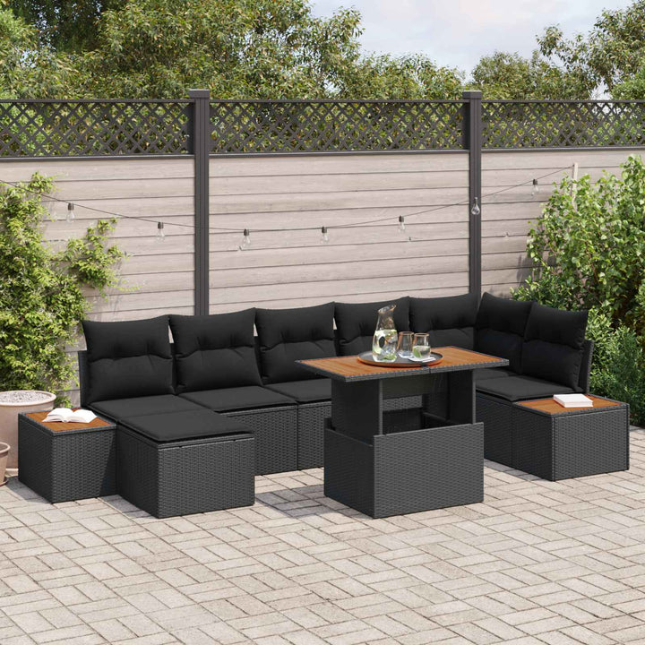 Havesofa Sæt med opbevaring 8 pcs Sort Poly rattan