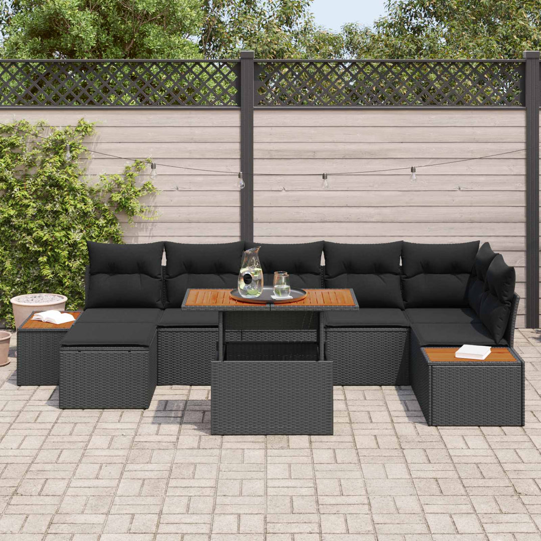 Havesofa Sæt med opbevaring 8 pcs Sort Poly rattan