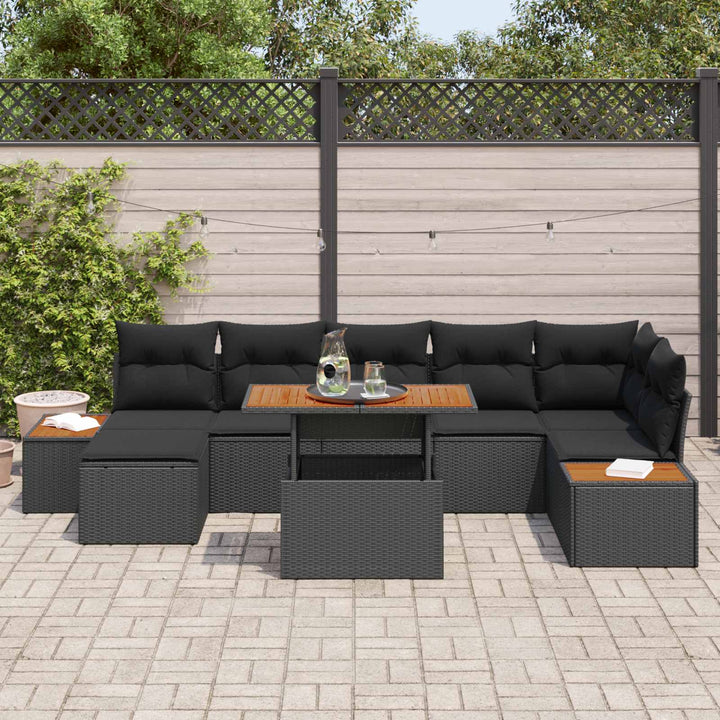 Havesofa Sæt med opbevaring 8 pcs Sort Poly rattan