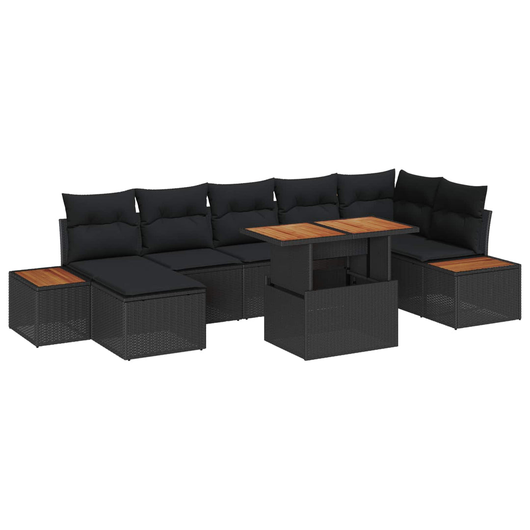 Havesofa Sæt med opbevaring 8 pcs Sort Poly rattan