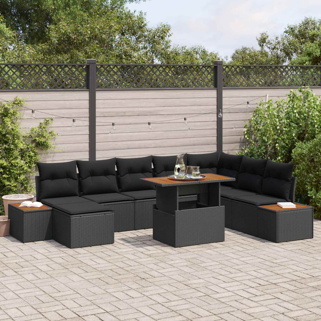 Havesofa Sæt 9 stk. Sort Poly rattan