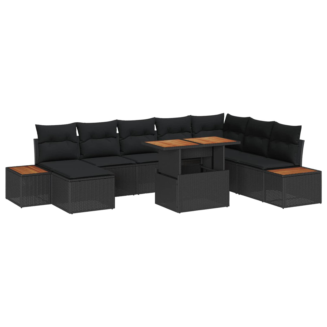 Havesofa Sæt med opbevaring 9 pcs Sort Poly rattan
